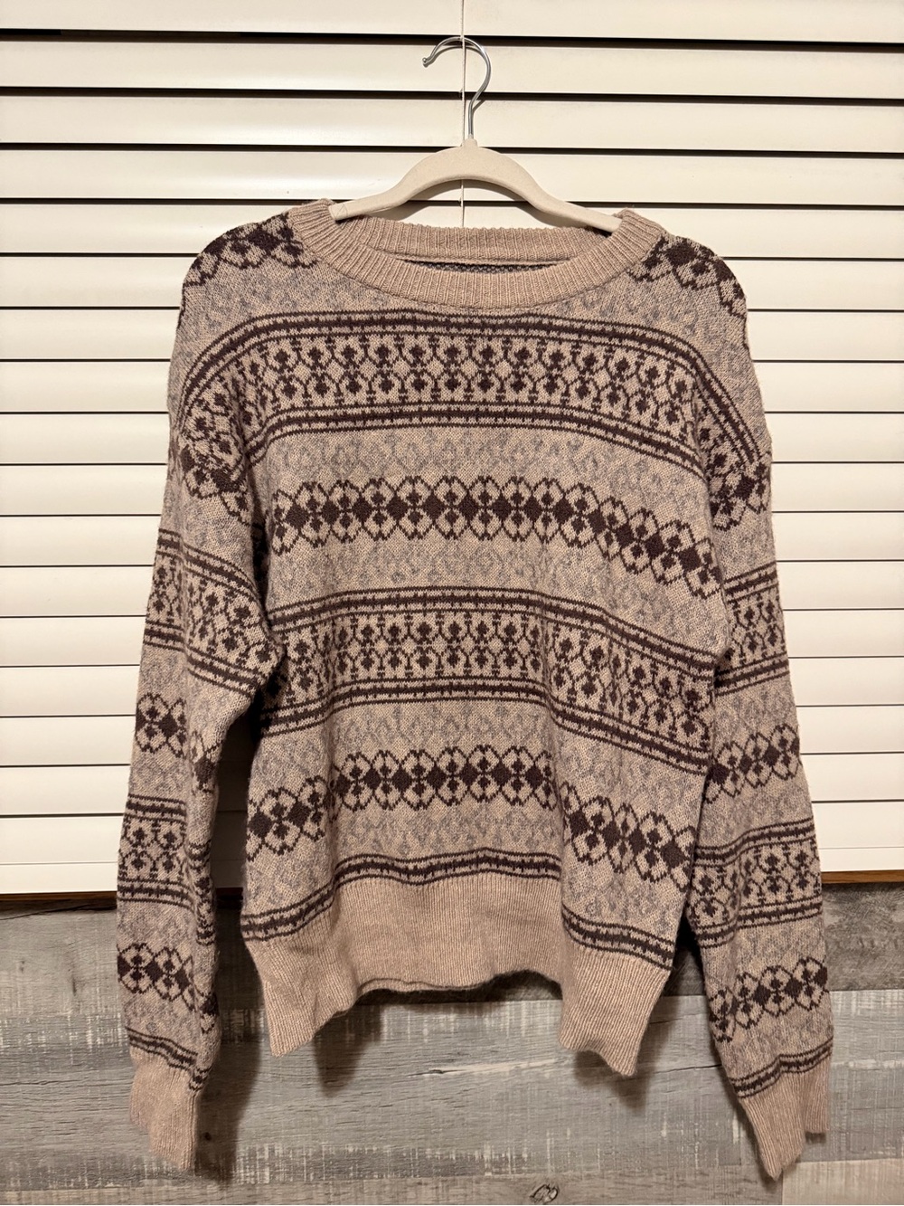 SHEIN Taupe and Brown Fair Isle Crewneck Sweater